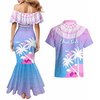 Personalised Fiji Your Paradise Festival Couples Matching Mermaid Dress and Hawaiian Shirt With Fijian Masi Tapa Pattern LT05 - Polynesian Pride