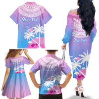 Personalised Fiji Your Paradise Festival Family Matching Off Shoulder Long Sleeve Dress and Hawaiian Shirt With Fijian Masi Tapa Pattern LT05 - Polynesian Pride