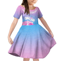 Personalised Fiji Your Paradise Festival Kid Short Sleeve Dress With Fijian Masi Tapa Pattern LT05 KID Blue - Polynesian Pride