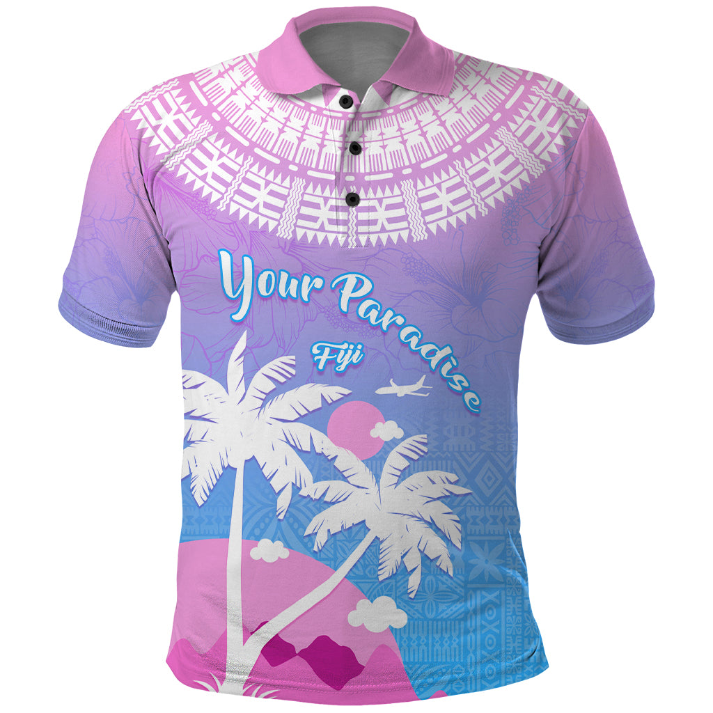 Personalised Fiji Your Paradise Festival Polo Shirt With Fijian Masi Tapa Pattern LT05 Blue - Polynesian Pride