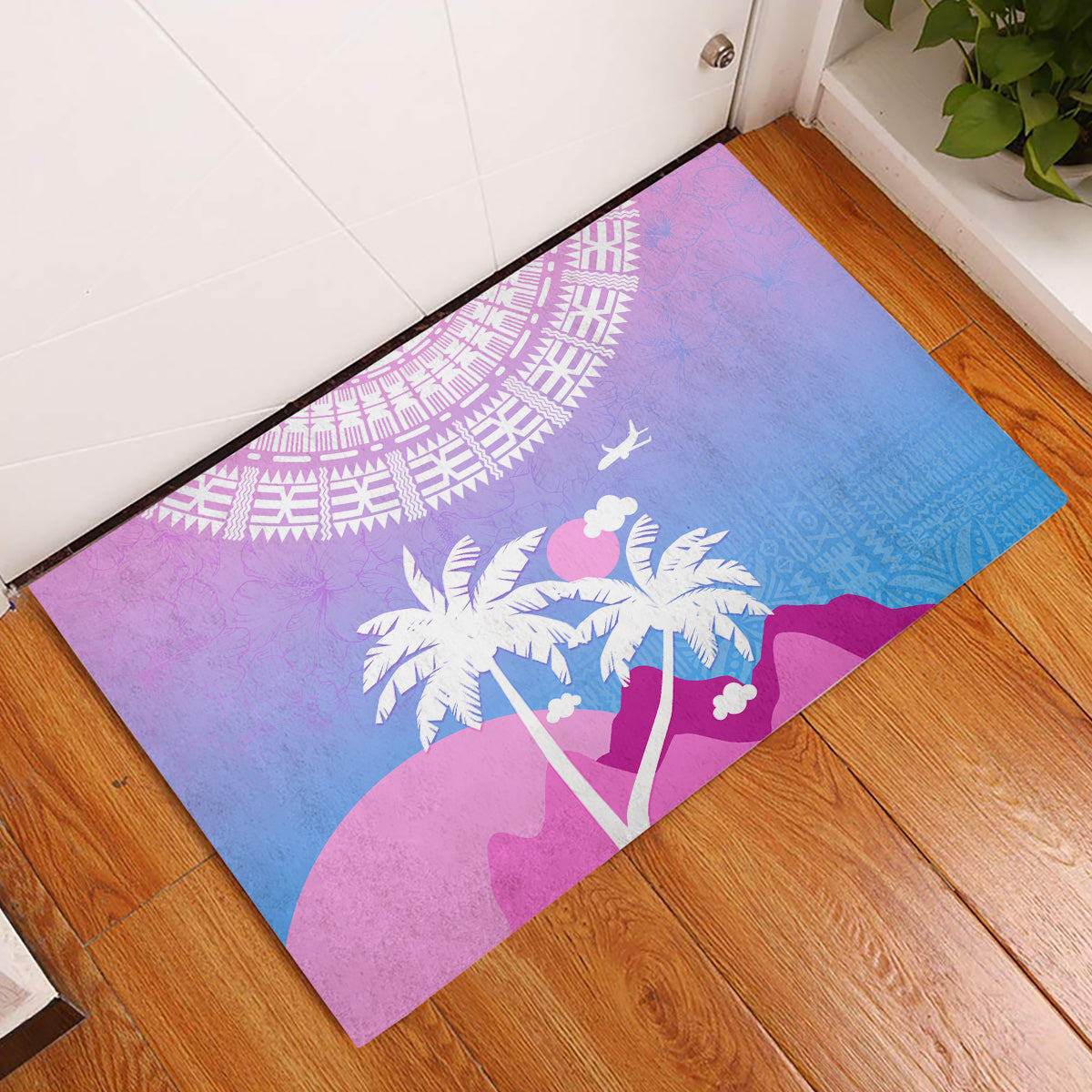 Fiji Your Paradise Festival Rubber Doormat With Fijian Masi Tapa Pattern LT05 Blue - Polynesian Pride