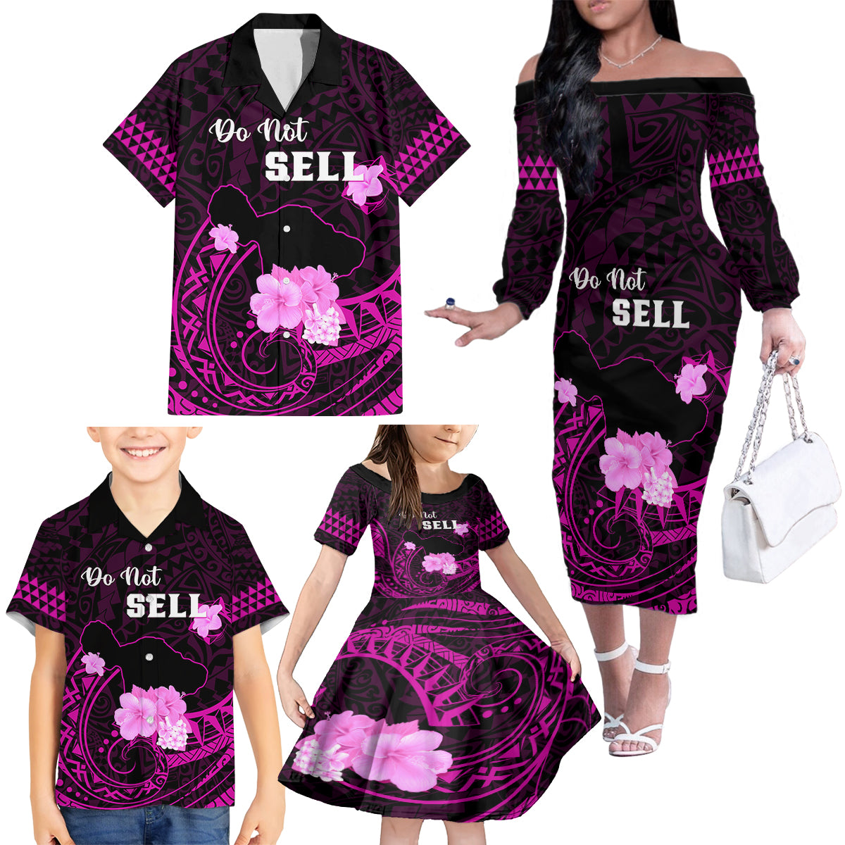 Hawaii Strong Maui Family Matching Off Shoulder Long Sleeve Dress and Hawaiian Shirt Lahaina Is Not For Sale LT05 - Polynesian Pride