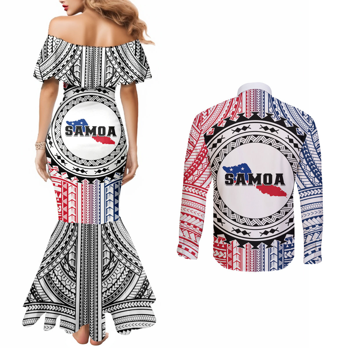 Samoa Black Saturday Couples Matching Mermaid Dress and Long Sleeve Button Shirt Polynesian Tribal Simple Style LT05 - Polynesian Pride