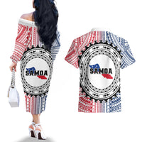 Samoa Black Saturday Couples Matching Off The Shoulder Long Sleeve Dress and Hawaiian Shirt Polynesian Tribal Simple Style LT05 - Polynesian Pride