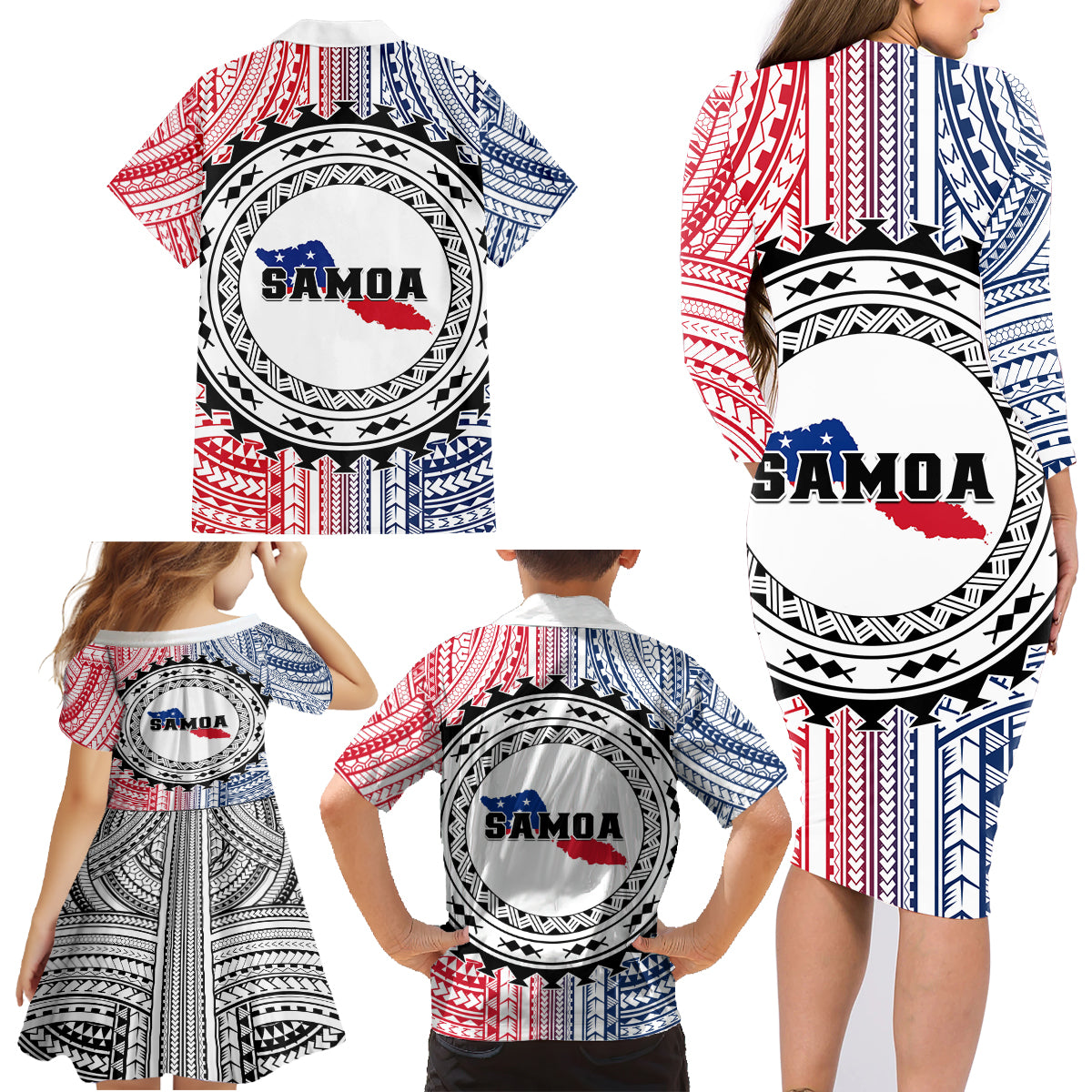 Samoa Black Saturday Family Matching Long Sleeve Bodycon Dress and Hawaiian Shirt Polynesian Tribal Simple Style LT05 - Polynesian Pride