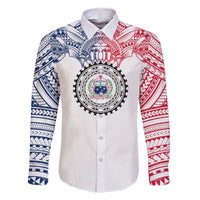 Samoa Black Saturday Family Matching Off Shoulder Long Sleeve Dress and Hawaiian Shirt Polynesian Tribal Simple Style LT05 Dad's Shirt - Long Sleeve White - Polynesian Pride