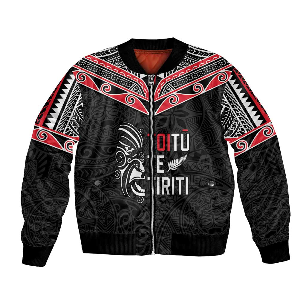 Aotearoa Toitu Te Tiriti Bomber Jacket New Zealand Honour The Treaty LT05 Unisex Black - Polynesian Pride