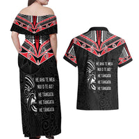 Aotearoa Toitu Te Tiriti Couples Matching Off Shoulder Maxi Dress and Hawaiian Shirt New Zealand Honour The Treaty