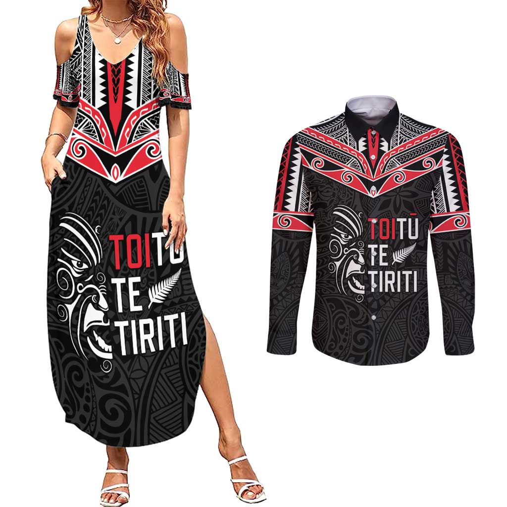 Aotearoa Toitu Te Tiriti Couples Matching Summer Maxi Dress and Long Sleeve Button Shirt New Zealand Honour The Treaty