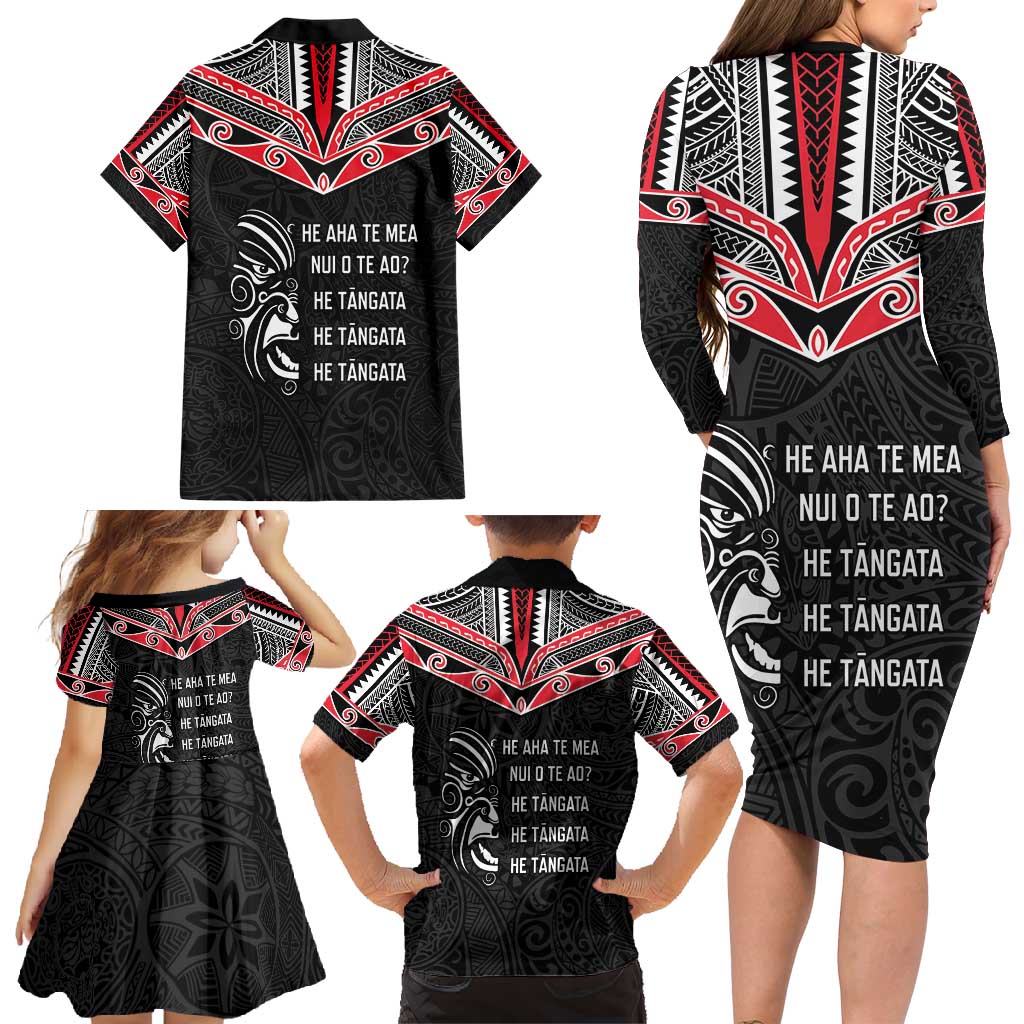 Aotearoa Toitu Te Tiriti Family Matching Long Sleeve Bodycon Dress and Hawaiian Shirt New Zealand Honour The Treaty LT05 - Polynesian Pride