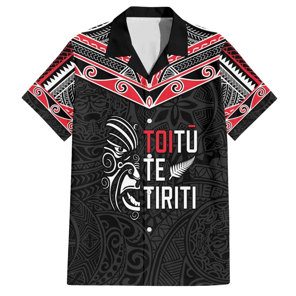 Aotearoa Toitu Te Tiriti Family Matching Long Sleeve Bodycon Dress and Hawaiian Shirt New Zealand Honour The Treaty LT05 Dad's Shirt - Short Sleeve Black - Polynesian Pride