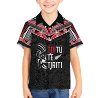 Aotearoa Toitu Te Tiriti Family Matching Long Sleeve Bodycon Dress and Hawaiian Shirt New Zealand Honour The Treaty LT05 Son's Shirt Black - Polynesian Pride