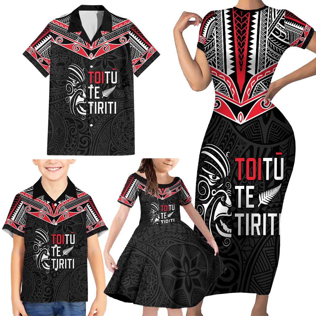 Aotearoa Toitu Te Tiriti Family Matching Short Sleeve Bodycon Dress and Hawaiian Shirt New Zealand Honour The Treaty LT05 - Polynesian Pride