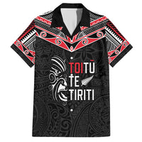 Aotearoa Toitu Te Tiriti Family Matching Short Sleeve Bodycon Dress and Hawaiian Shirt New Zealand Honour The Treaty LT05 Dad's Shirt - Short Sleeve Black - Polynesian Pride