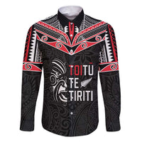 Aotearoa Toitu Te Tiriti Family Matching Short Sleeve Bodycon Dress and Hawaiian Shirt New Zealand Honour The Treaty LT05 Dad's Shirt - Long Sleeve Black - Polynesian Pride