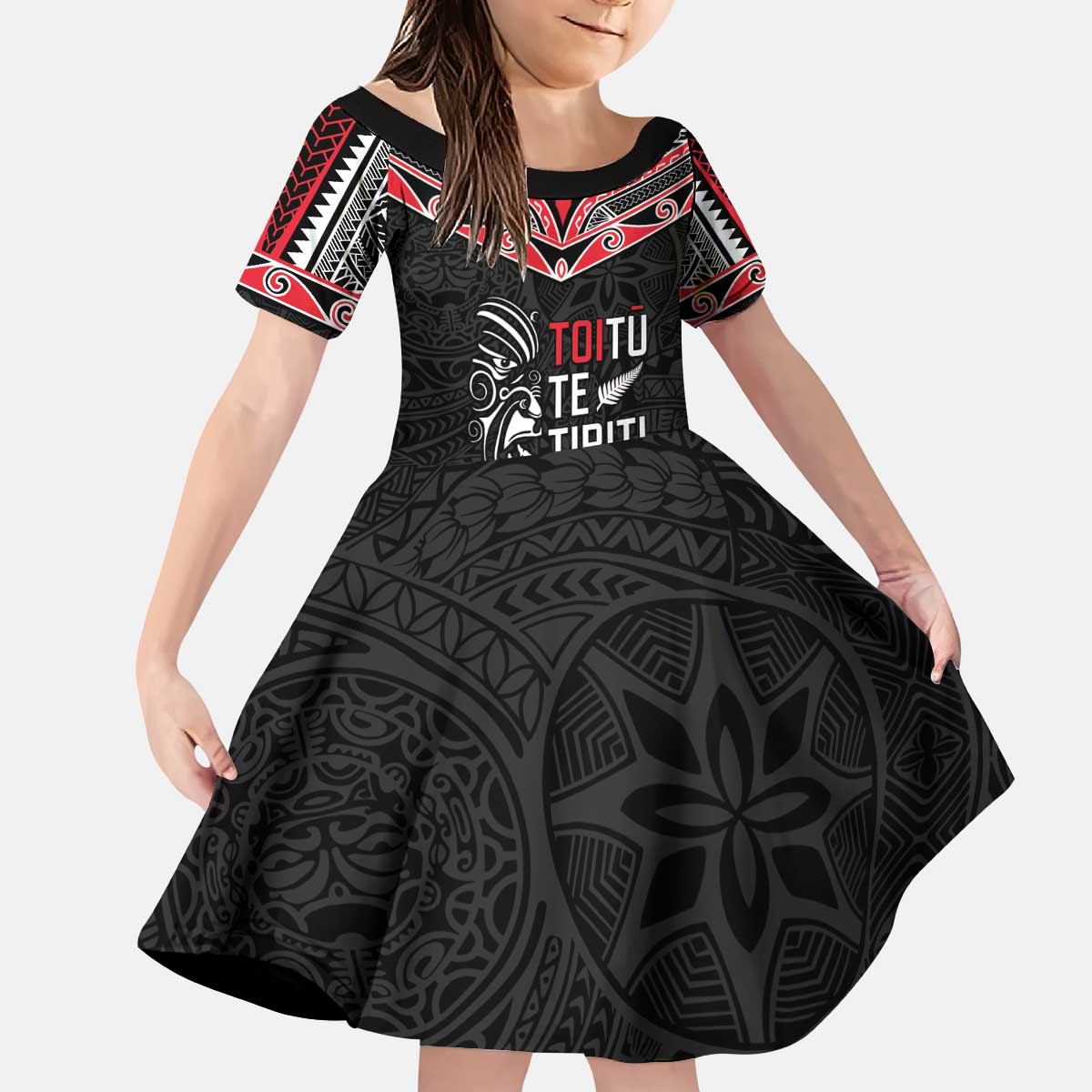 Aotearoa Toitu Te Tiriti Kid Short Sleeve Dress New Zealand Honour The Treaty LT05 KID Black - Polynesian Pride