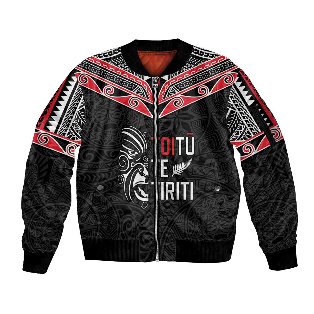 Aotearoa Toitu Te Tiriti Sleeve Zip Bomber Jacket New Zealand Honour The Treaty