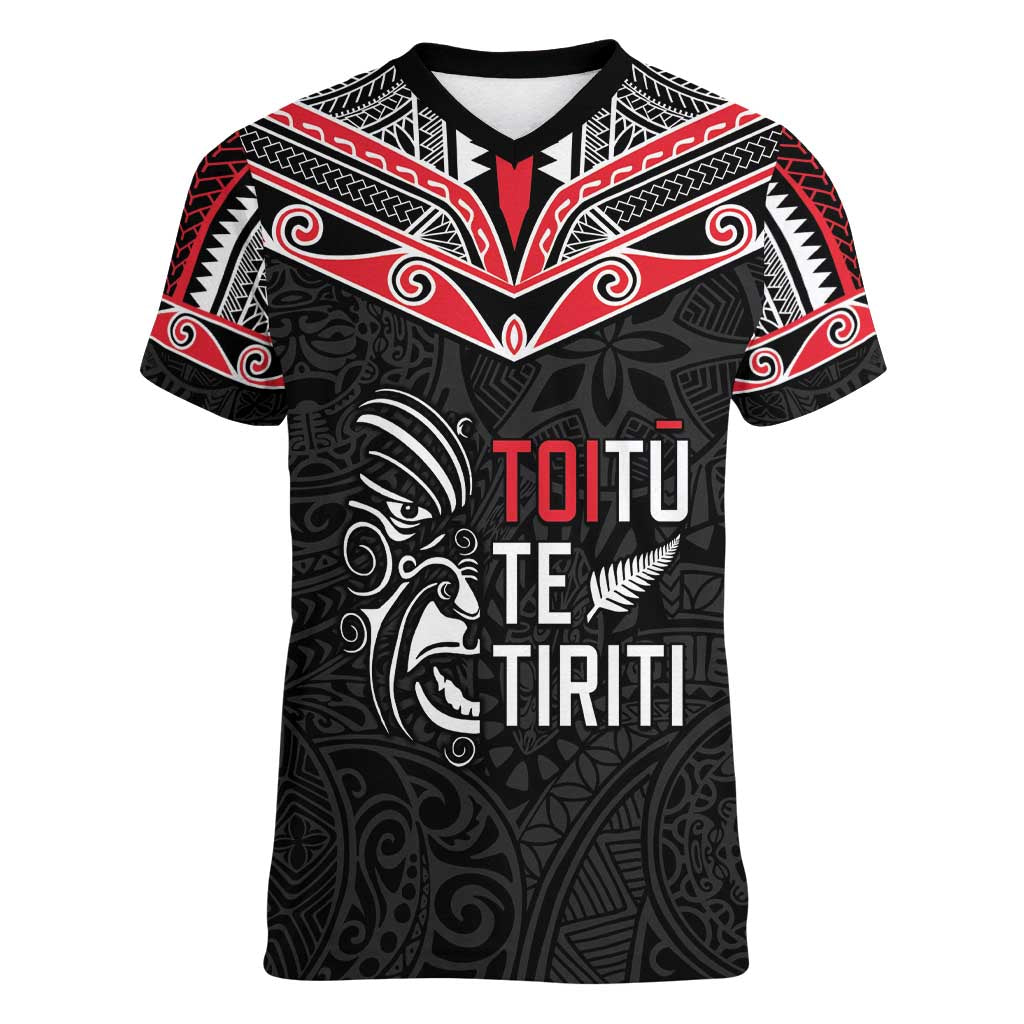 Aotearoa Toitu Te Tiriti Women V-Neck T-Shirt New Zealand Honour The Treaty LT05 Female Black - Polynesian Pride