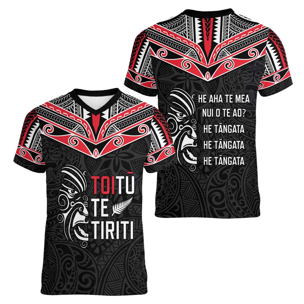Aotearoa Toitu Te Tiriti Women V-Neck T-Shirt New Zealand Honour The Treaty LT05 - Polynesian Pride