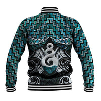 New Zealand Maori Baseball Jacket Poutama Pikorua Turquoise Paua Shell
