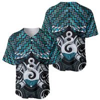 New Zealand Maori Baseball Jersey Poutama Pikorua Turquoise Paua Shell