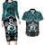 New Zealand Maori Couples Matching Long Sleeve Bodycon Dress and Hawaiian Shirt Poutama Pikorua Turquoise Paua Shell