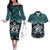 New Zealand Maori Couples Matching Off The Shoulder Long Sleeve Dress and Hawaiian Shirt Poutama Pikorua Turquoise Paua Shell