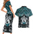 New Zealand Maori Couples Matching Short Sleeve Bodycon Dress and Hawaiian Shirt Poutama Pikorua Turquoise Paua Shell