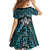 New Zealand Maori Family Matching Off The Shoulder Long Sleeve Dress and Hawaiian Shirt Poutama Pikorua Turquoise Paua Shell