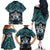 New Zealand Maori Family Matching Off The Shoulder Long Sleeve Dress and Hawaiian Shirt Poutama Pikorua Turquoise Paua Shell