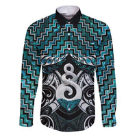 New Zealand Maori Family Matching Short Sleeve Bodycon Dress and Hawaiian Shirt Poutama Pikorua Turquoise Paua Shell