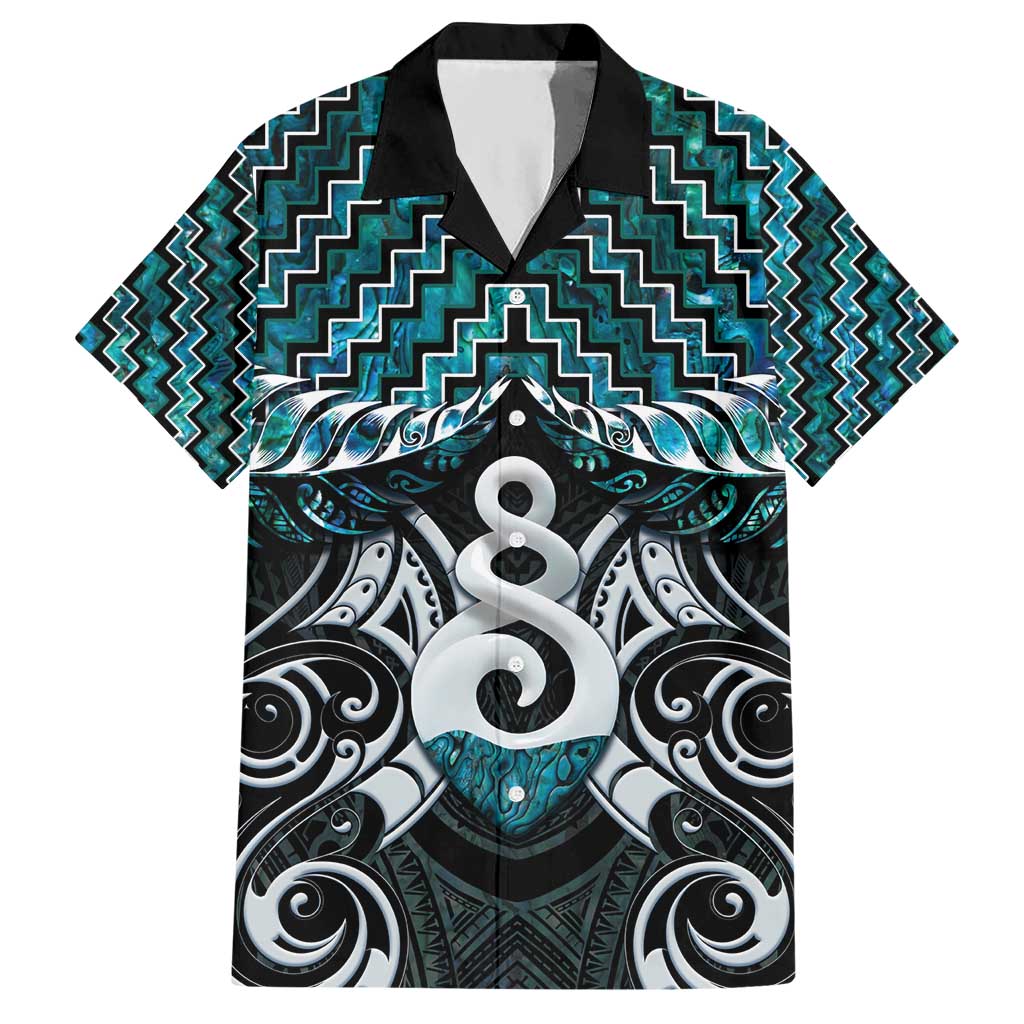 New Zealand Maori Hawaiian Shirt Poutama Pikorua Turquoise Paua Shell