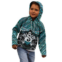 New Zealand Maori Kid Hoodie Poutama Pikorua Turquoise Paua Shell
