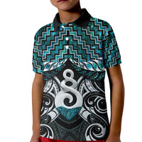 New Zealand Maori Kid Polo Shirt Poutama Pikorua Turquoise Paua Shell