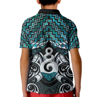 New Zealand Maori Kid Polo Shirt Poutama Pikorua Turquoise Paua Shell