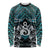 New Zealand Maori Long Sleeve Shirt Poutama Pikorua Turquoise Paua Shell