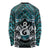 New Zealand Maori Long Sleeve Shirt Poutama Pikorua Turquoise Paua Shell