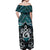 New Zealand Maori Off Shoulder Maxi Dress Poutama Pikorua Turquoise Paua Shell