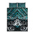 New Zealand Maori Quilt Bed Set Poutama Pikorua Turquoise Paua Shell