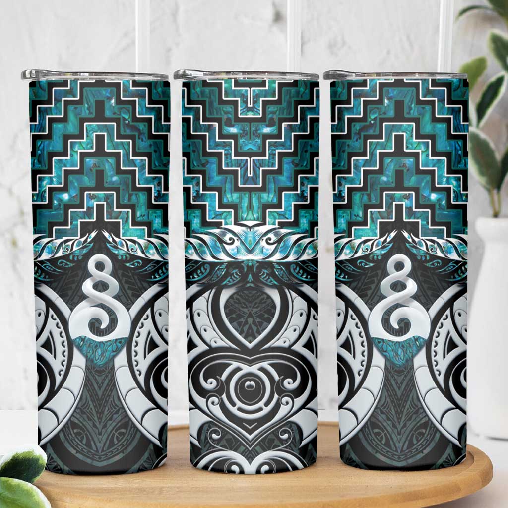 New Zealand Maori Skinny Tumbler Poutama Pikorua Turquoise Paua Shell LT05 - Polynesian Pride