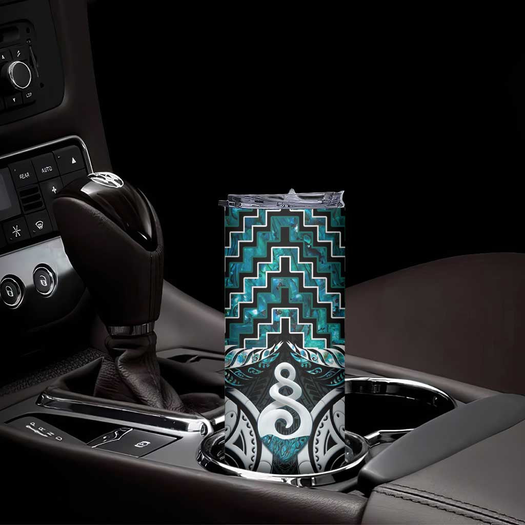 New Zealand Maori Skinny Tumbler Poutama Pikorua Turquoise Paua Shell LT05 - Polynesian Pride