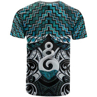 New Zealand Maori T Shirt Poutama Pikorua Turquoise Paua Shell