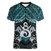 New Zealand Maori Women V-Neck T-Shirt Poutama Pikorua Turquoise Paua Shell LT05 Female Turquoise - Polynesian Pride