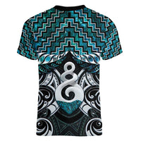 New Zealand Maori Women V-Neck T-Shirt Poutama Pikorua Turquoise Paua Shell LT05 - Polynesian Pride