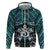 New Zealand Maori Zip Hoodie Poutama Pikorua Turquoise Paua Shell