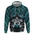 New Zealand Maori Zip Hoodie Poutama Pikorua Turquoise Paua Shell