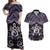 New Zealand Maori Couples Matching Off Shoulder Maxi Dress and Hawaiian Shirt Poutama Pikorua Purple Paua Shell