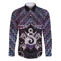 New Zealand Maori Family Matching Off The Shoulder Long Sleeve Dress and Hawaiian Shirt Poutama Pikorua Purple Paua Shell