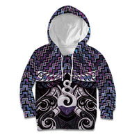New Zealand Maori Kid Hoodie Poutama Pikorua Purple Paua Shell