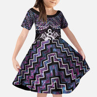 New Zealand Maori Kid Short Sleeve Dress Poutama Pikorua Purple Paua Shell LT05 KID Purple - Polynesian Pride